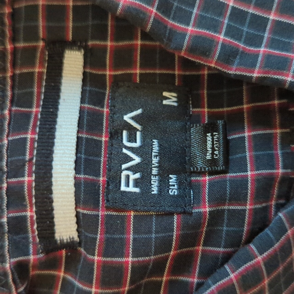 RVCA Plaid Button Up Shirt Mens Medium Slim Fit Long Sleeve - Picture 2 of 3
